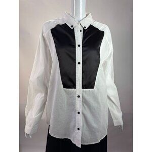 White & Black Button-Up Shirt By One By One Teaspoon Womens Size S Cotton & Poly